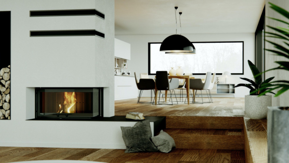 Топка DEFRO HOME RIVA ME BL G SHORT, 19 кВт, 923/478/500мм, угловое стекло слева, с водяным контуром, гильотина