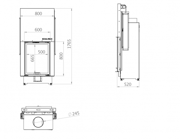  Каминная топка плоская 60 x 80 C Echa Tech