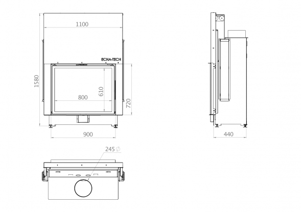  Каминная топка плоская 90 x 72 C Echa Tech